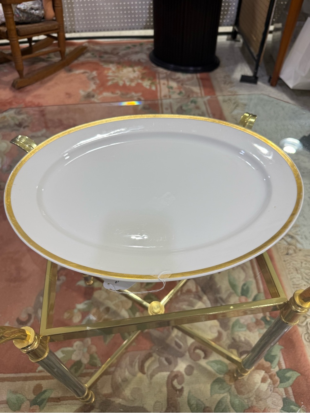 Limoges W Guerin & Co White  Porcelain Platter  wGold Trim 16in